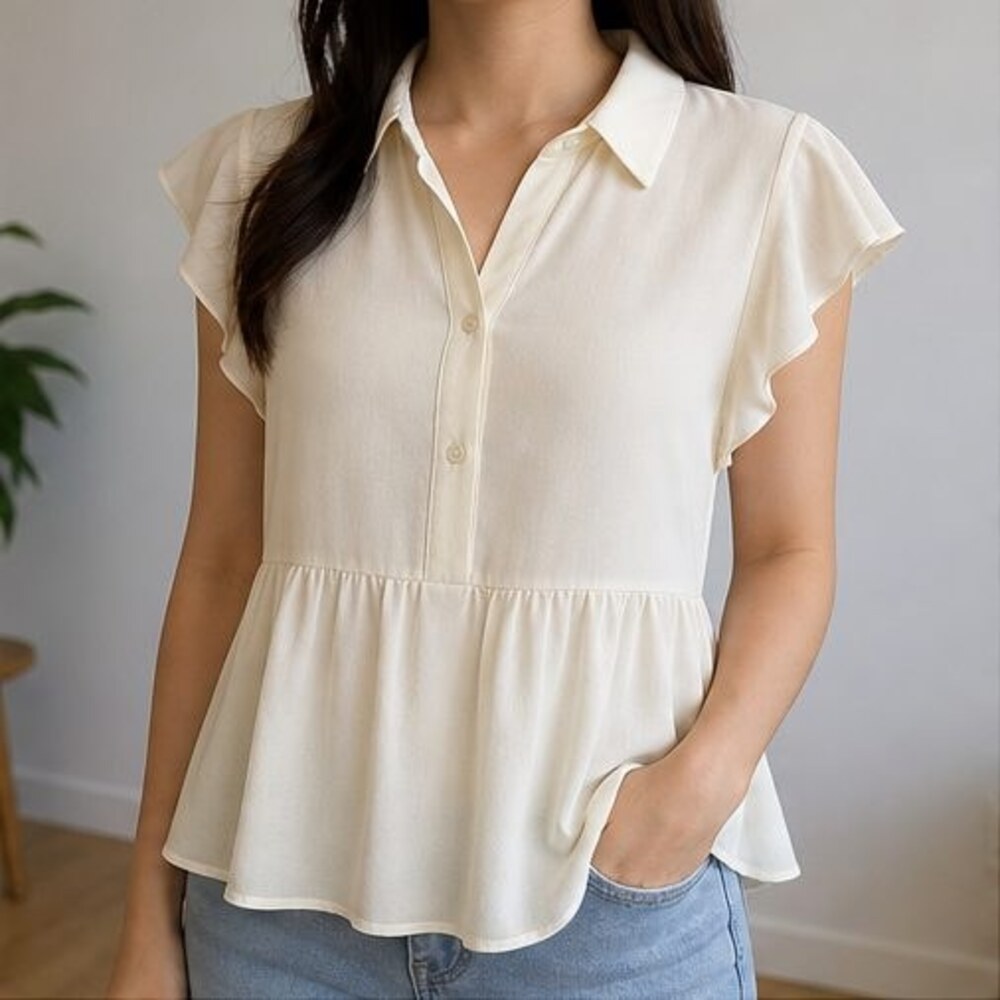 Cream Button Blouse - Picture 2 of 6